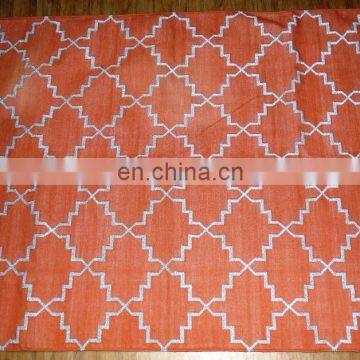 Vishal Handicraft-60x36" Orange & Silver Hand Woven Indian Cotton Carpet/Floor Throw Indian Kangri Style Rug Wholesale photo-2