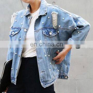 wholesale distressed denim jackets -Denim sleeves varsity jacket european style jacket for men