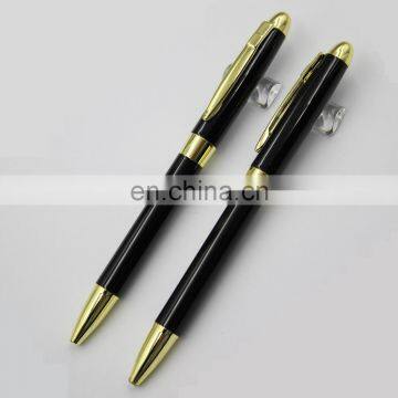 twist classical nice gloss black metal barrel ball point pen with gold clip and nose