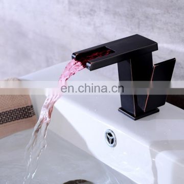 Top quality led function by hydro power 3 color single handle waterfall led faucet