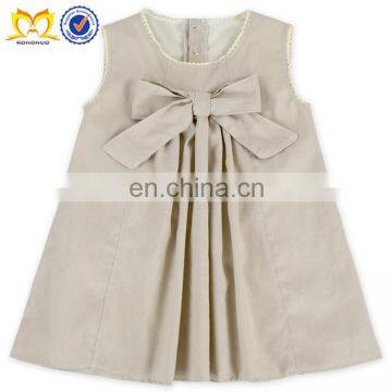 Posh Baby Girls Beige Big Bow Sleeveless Design Frock Wholesale Kids Girls Cute Dresses