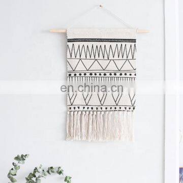 Northern European Black Wavy Design Floor Mat Boho Basket Arabic Tapestry Hand Knotted Tassels White Wall Hanging Tapestry photo-4