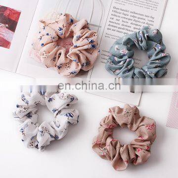 Vintage Hair Scrunchies Lady Crinkle Chiffon Scrunchie Women Flower Elastic Hair Bands Girls Headwear Floral Rubber Hair Tie