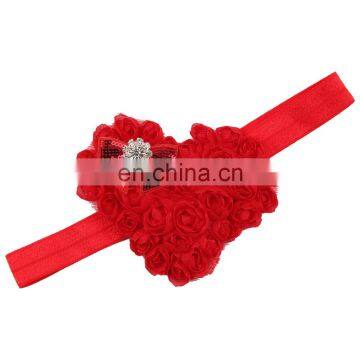 Pink Red Heart Shape Rose Flowers With Sequins Bows Rhinestones Chiffon Soft Hair Bands Girls Headbands Accessories Valentines photo-3