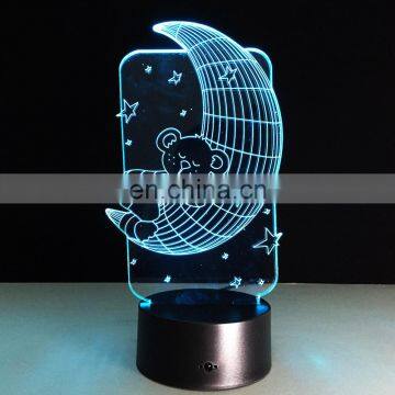 Moon Bear Lamp 3D Illusion Hologram Visual LED Night Lights Touch USB Table Lampara Baby Sleeping 7 Color Changing Nightlight