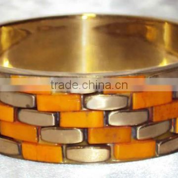 Yellow Color Bone Chips Bangle With Brass Frame For Women , Women Designer Bangle 11831