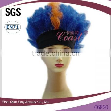 cheap wholesale dark blue headband carnival wigs with orange high light