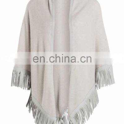 Wholesale Ladies 100% Cashmere Custom Fur Trimmed Poncho and Shawls photo-3