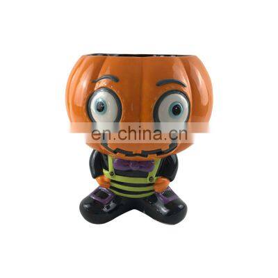 Halloween ceramic cartoon pumpkin shape cookie candy jar