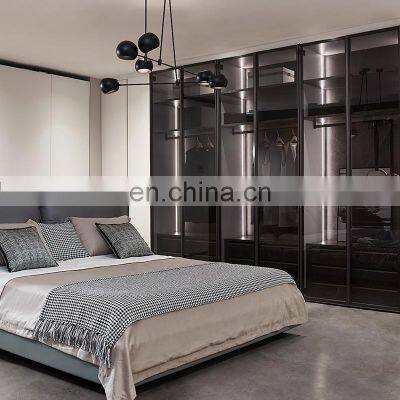 Modern Bedroom Wardrobe Closet Customized Aluminum Frame Glass Door Wardrobes