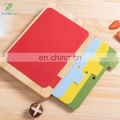 Wood Cutting Board With Mats 4 Color Coded Plastic Cutting Mats Set With Food Icons Non Slip Chopping Board for Kitchen photo-2