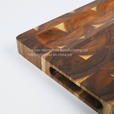 Acacia Wood End Grain Cutting Board With Built-In Compartments Juice Grooves Kitchen Wooded Chopping Board Butcher Block photo-5