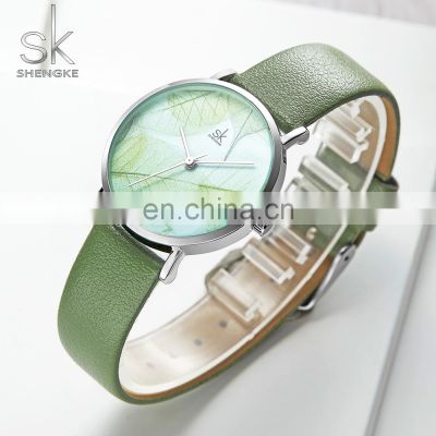 SHENGKE Mineral Class Watch K0108L Green Leather Band Women Wist Watches Gorgeous Ladies Handwacth Dropshipping