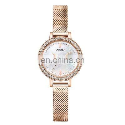 SINOBI Luxury Fashion Lady Watch Milanese Stainless Steel Mesh Band Diamond Decorate Bezel Japanese Quartz Movement S9810L