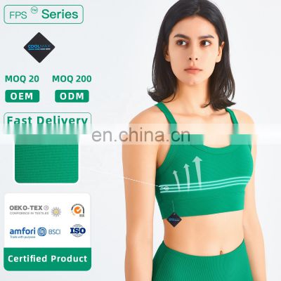 Wholesale Women Ribbed Wide Strap Sports Top Sustainable Cross Back Yoga Bra