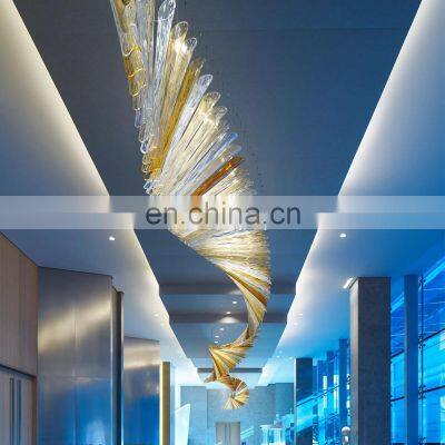 Commercial Custom Project Modern Luxury Hotel Lobby Large Led Glass Chandelier Light