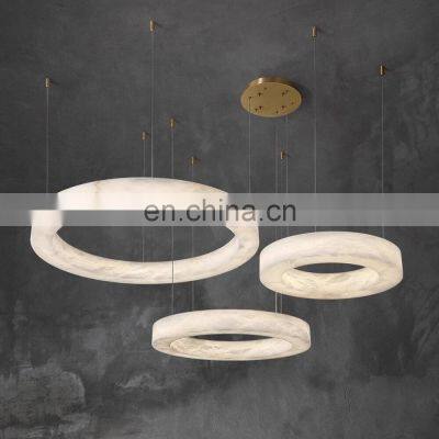 modern dining room villa light luxury brass alabaster living room round led chandelier