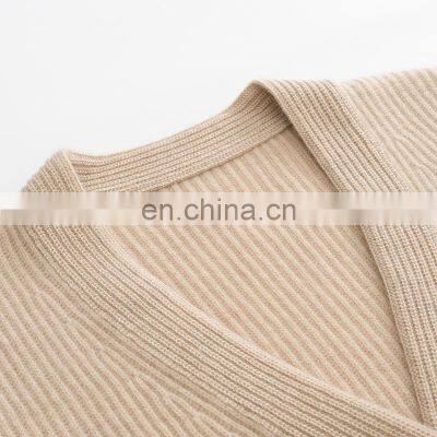 Manufacturer Casual Knitwear Thick Winter Rib Knitted V-Neck Women's Cashmere Cardigan photo-4