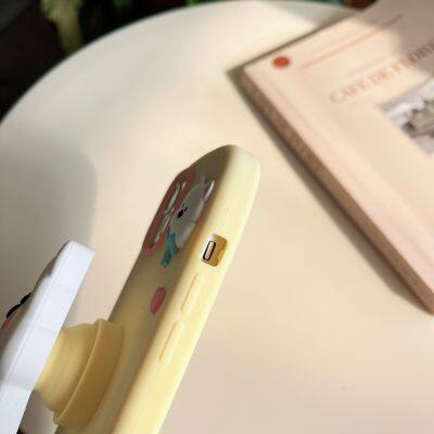 Cartoon Cute Puppy Retractable Bracket Silicone Shockproof Protective Phone Cover Case For IPhone 11 12 13 14 15 Pro Max photo-2