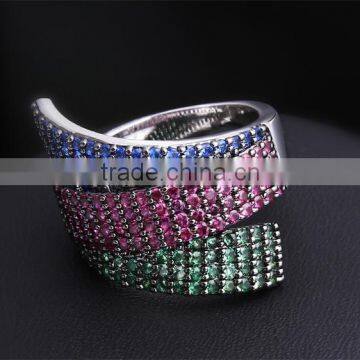 Unique 3 Strips Colorful Cubic Zirconia Siam Emerald Montana Cocktail Party Ring photo-5