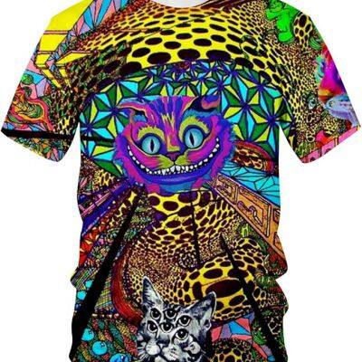 Mens 3D Novelty Graphic Trippy T-Shirt Psychedelic Cat Funny Tees