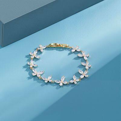 Fashion White Leaf Bracelets Bangles for Women Men Shinny Marquise Cut Cubic Zirconia Bridal Wedding Party Jewelry photo-3