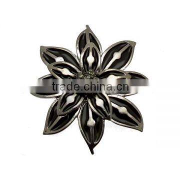 Wholesale 6.5*6.5cm Gloss Jet Black Enamel & Shadow Crystal Flower Brooch