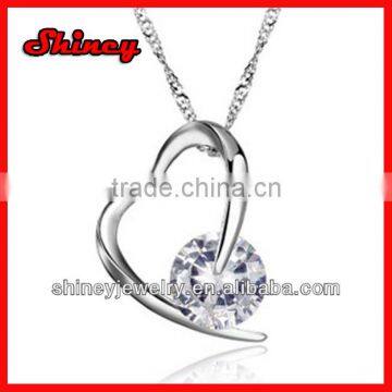 Stock Order !silver Cheap Solitaire Diamond Heart Necklace