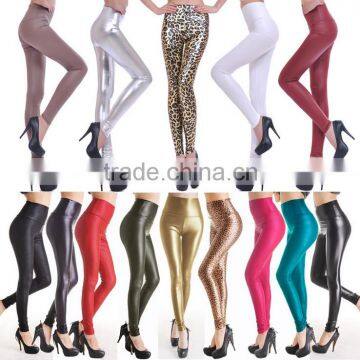 Fashion High Waist Faux Leather Lady Thin Trousers Women Leggings