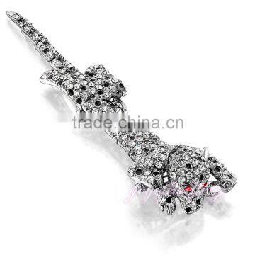 Latest model leopard shaped silver color crystal animal brooch