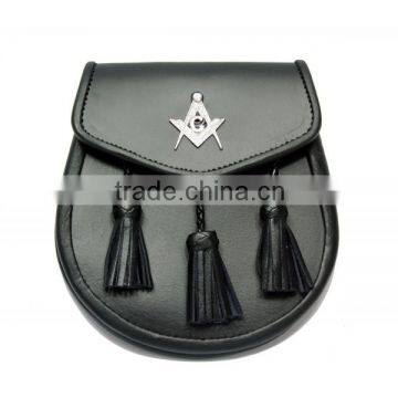 Semi Dress Leather Sporran With Masonic Badge Made Of Fine Quality Leather Material