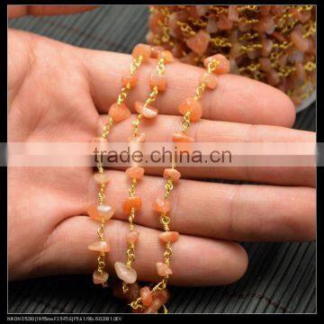 LFD-006C ~ Wholesale DIY Gold Plated Wire Wrapped Freeform Red Agate Chips Chain Gem stone Beaded Jewelry Handmade Finding