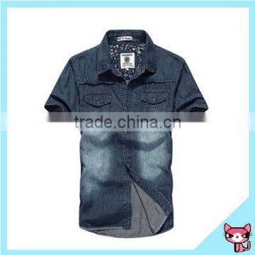 100% Cotton Short Sleeve Fabrics Mens Denim Shirts