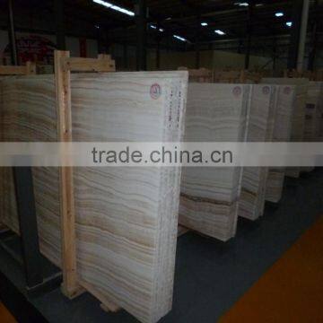 Xiamen wood grain white onyx marble tile slab