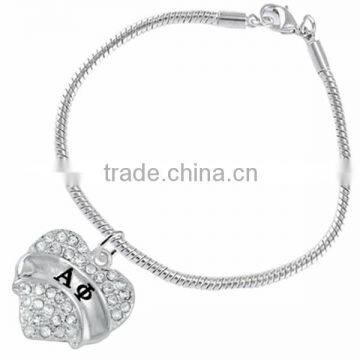 Genuine Austrian Clear Crystal "Alpha Phi" Greek Sorority Heart Charm Chain Link Bracelet photo-4