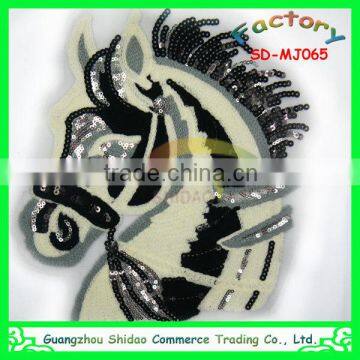 Horse head with sequin design towel chenille embroidery patch