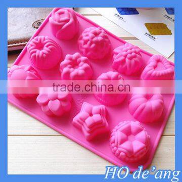 HOGIFT Thick silicone cake mold,12 holes flowers shape pudding jelly mold,handmade soap mold