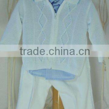 Baby wear baby sweater, kid boy white knitted zip pullover warm sweater