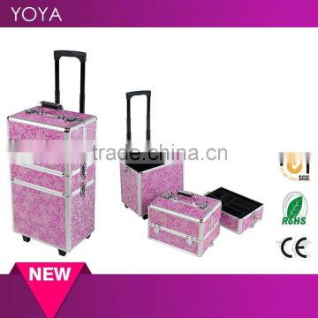 Aluminum Flopral 3-in-1 Makeup Beauty Hairdressing Vanity Box Trolley Case