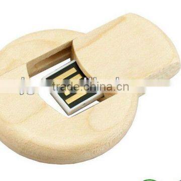 Promotional Round Shape Wood Swivel USB 2.0 Flash Drive