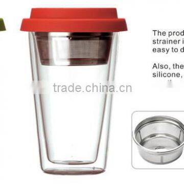 Silicone Lid Double Layer Glass Water Cup