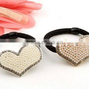 fashionable crystal plastic pearls heart shape alloy ponytail holder