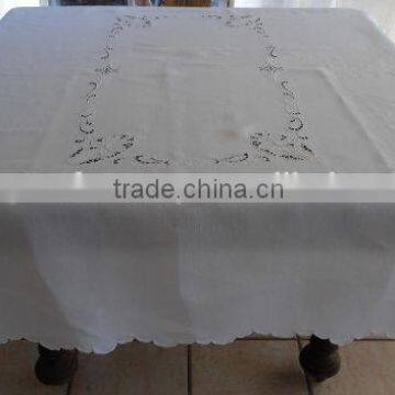 Hand embroidered white cotton table cloth No.8