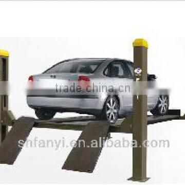 auto lift of four post with turn table place with position adjustable for testing different kinds of vehicles