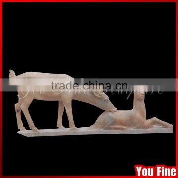 Happy Sunset Red Marble Garden Deer Couple Statue