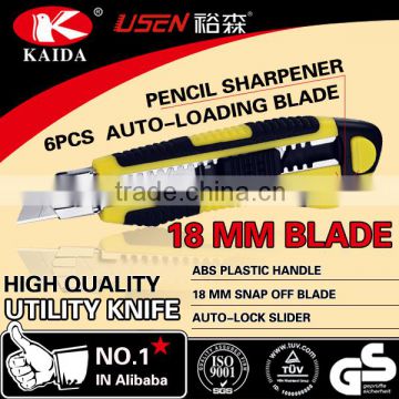 6 PCS 18mm Snap Off Auto Loading blade pencil sharpenper Utility Knife