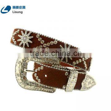 Brown Horse Hair Spur Bling Rhinestone Studded Belt