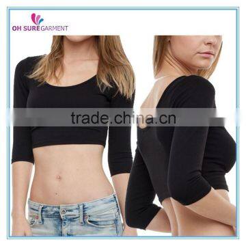 cotton/spandex womens top crop shirt