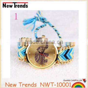 New design women elephant watch geneva colorful braid bracelet watch