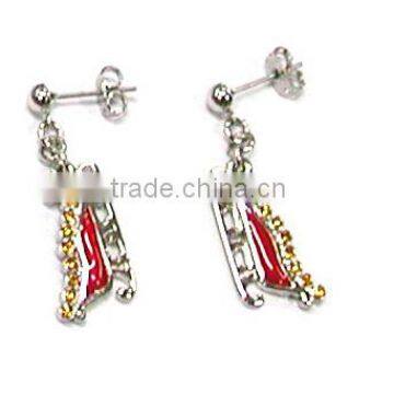 Cute metal silver christmas hat earrings , decorated with red-yellow enamel,Customized Colors or LOGO and OEM design accept